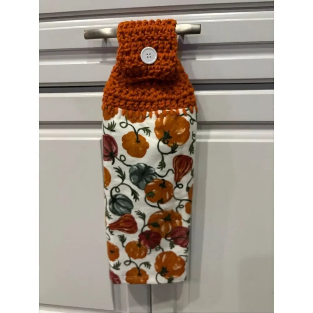 Crochet Top Kitchen Towel-Variety pumpkins white button